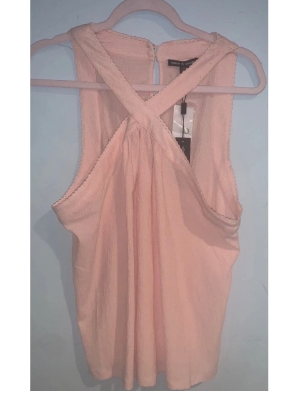 🪢 Cable & Gauge Peach Halter Top Cross Front Flowy Boho Feminine Summer NWT L - Picture 4 of 14